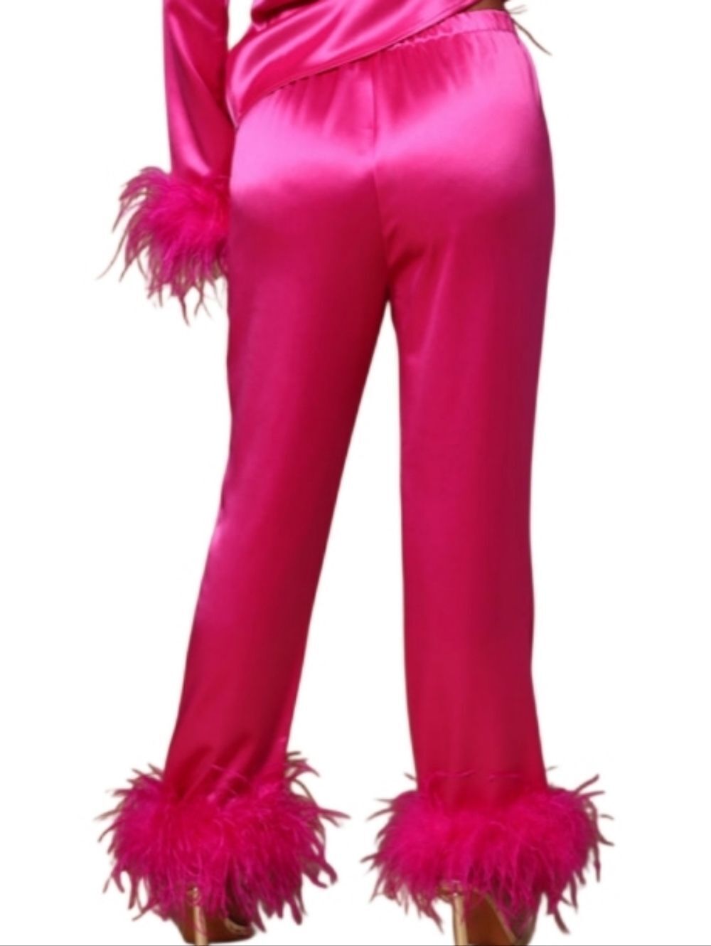 Fashion Nova Luxe Womens Pink Destiny Satin Feather High Rise Pants Size Medium - Picture 2 of 11